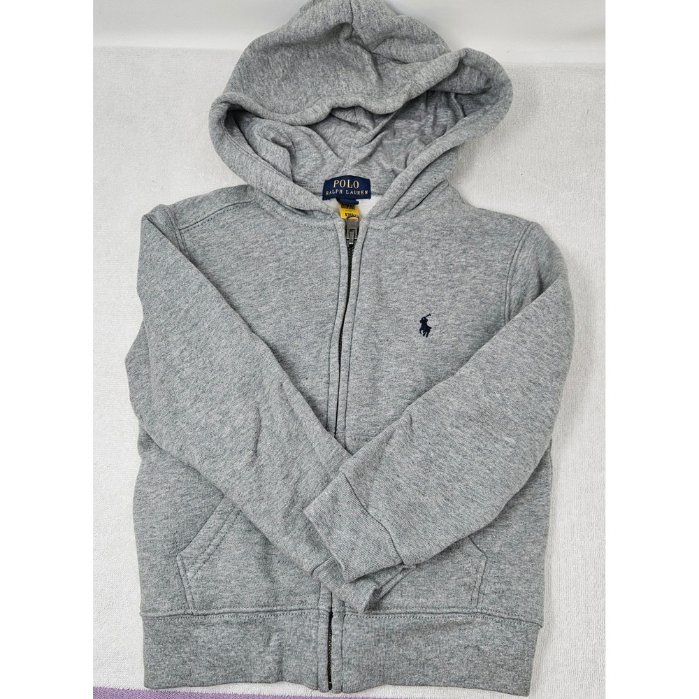 Polo Ralph Lauren Boy's 4T Toddler Full Zip Fleece Hoodie Gray, Navy Pony, EUC!